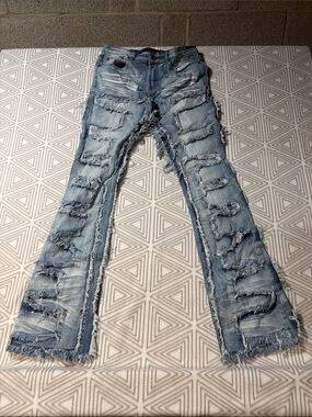 Light‎ Wash Distressed Wide-Leg Jeans